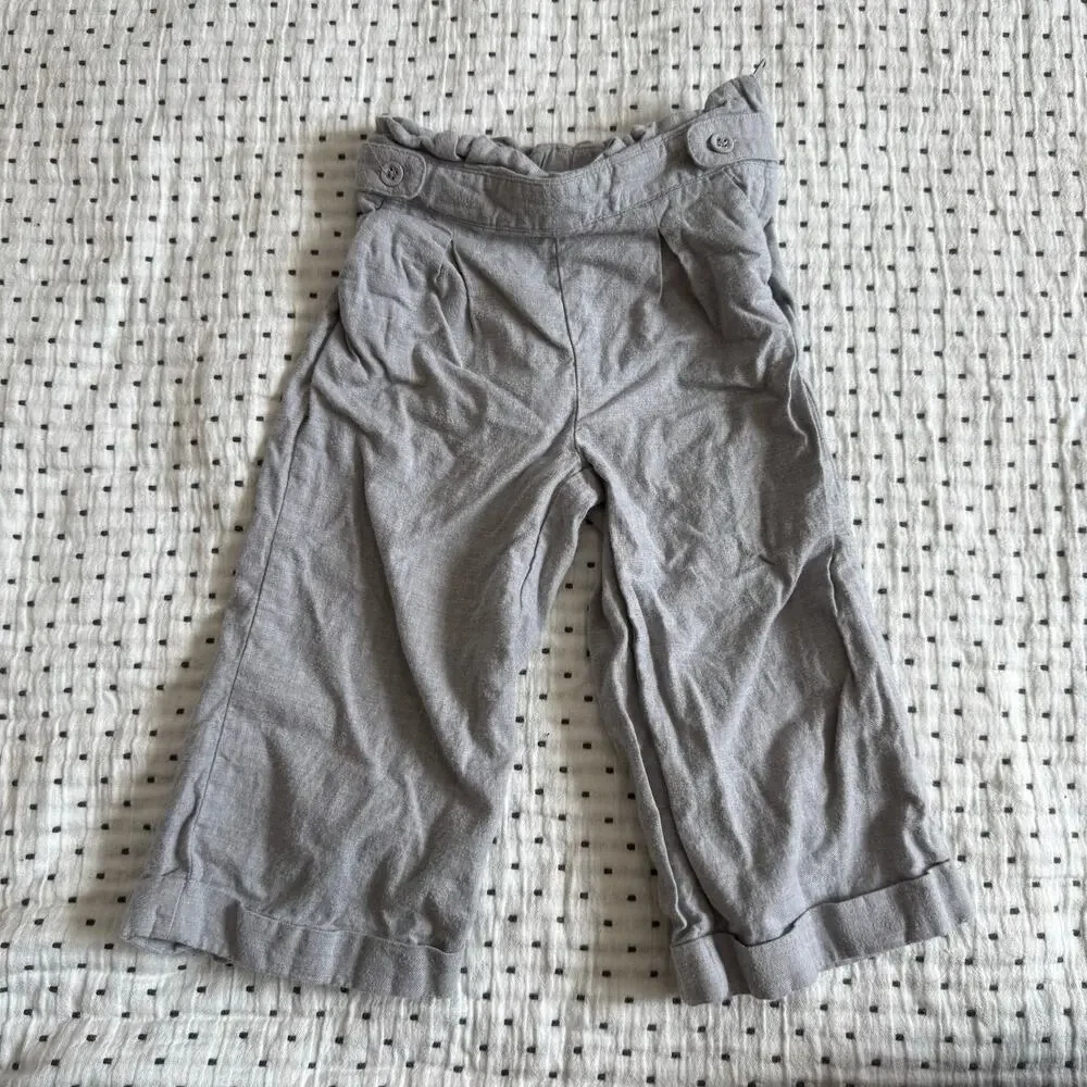 Janie And Jack Pants Wide Leg PaperBag Waist Gray Cuffed Ruffle Girl 3 3T